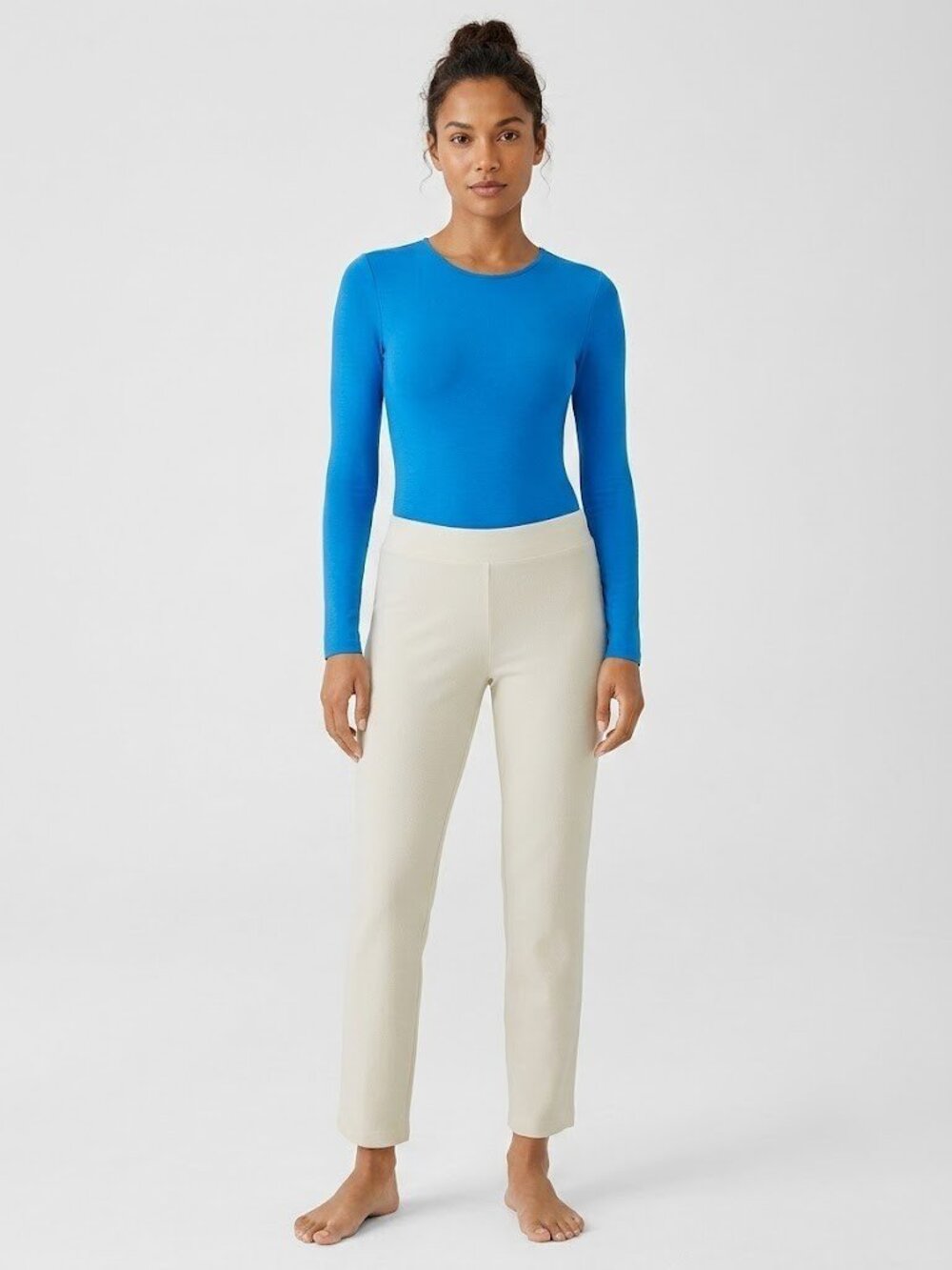 NWT Eileen Fisher Slim Ankle in Bone Washable Stretch Crepe Pull-on Pants S